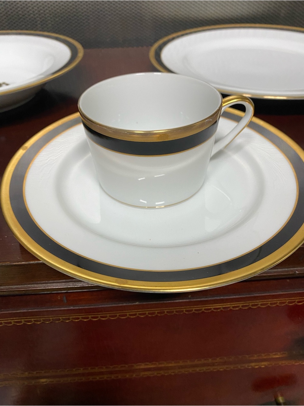 Christian Dior Porcelain Cup and Saucer with Black and Gold Tea Cup Vintage Rare